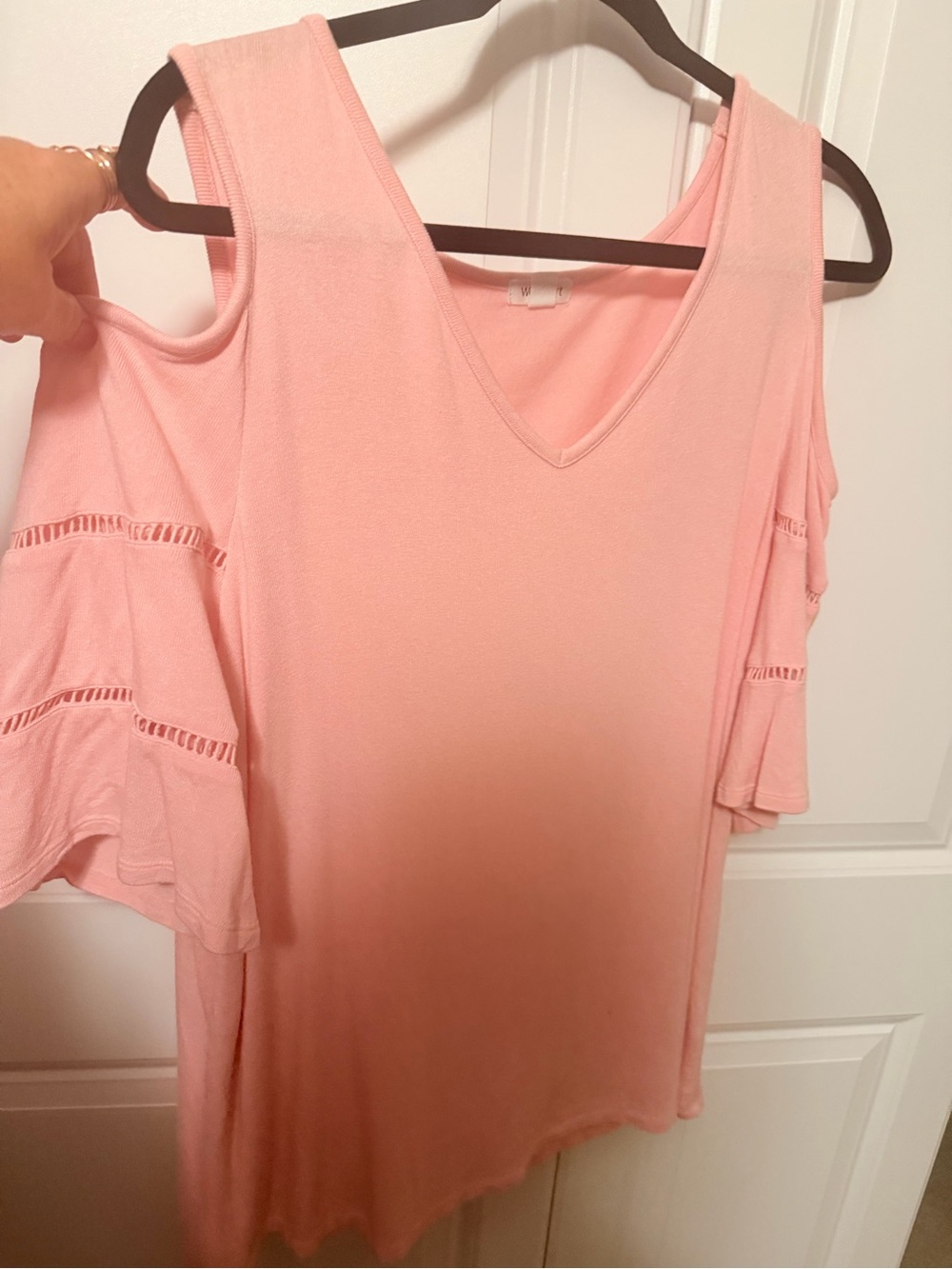 Cold-Shoulder V-Neck Women's Top - Pink